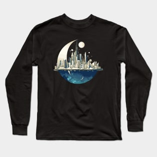 Modern City Skyline Landscape At Night Discovery Long Sleeve T-Shirt